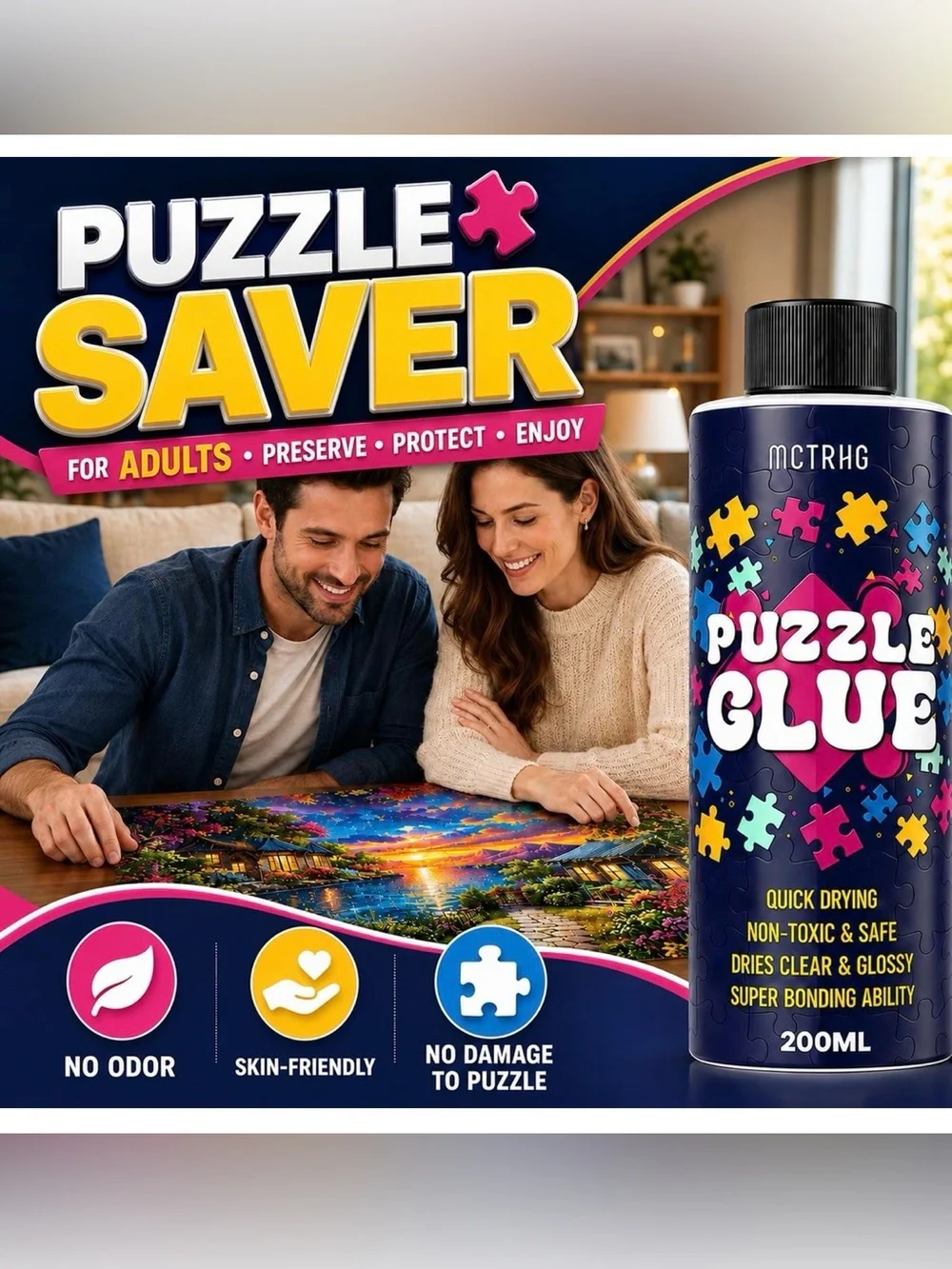 Jigsaw Puzzle Glue 2-Pack w/ Applicators Clear Quick-Dry PVA ~ 350mL Remaining